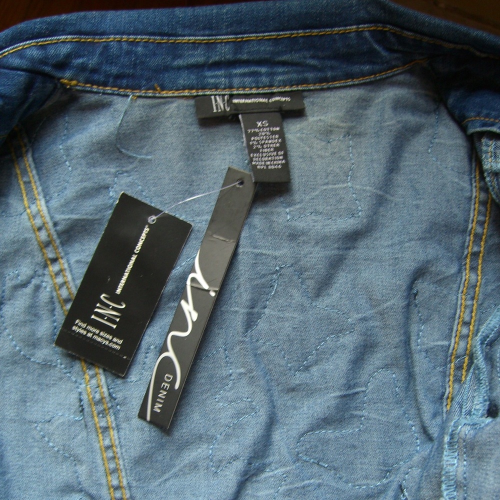 INC INTERNATIONAL CONCEPTS FLOWER BUTTERFLY APPLIQUE DENIM MOTO JACKET XS - Picture 7 of 7